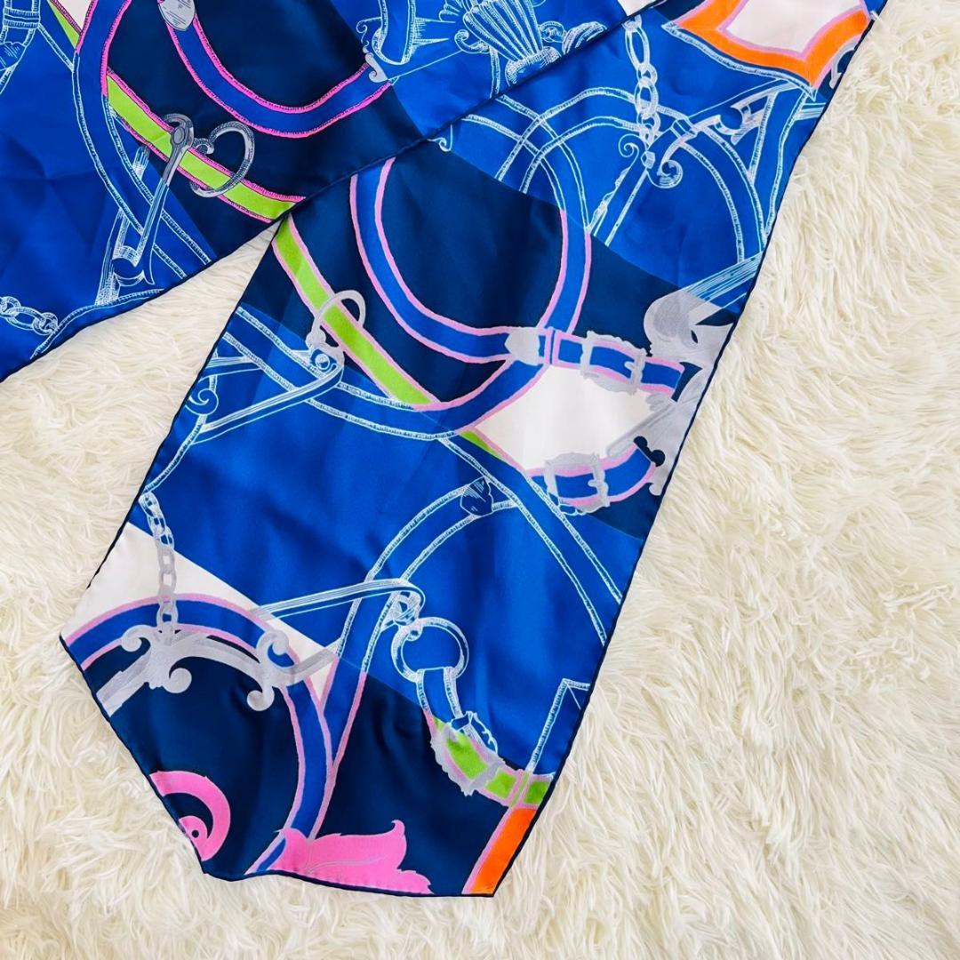 エルメス 帝王学 マキシツイリー スカーフ ブルー系 シルク ツイリー