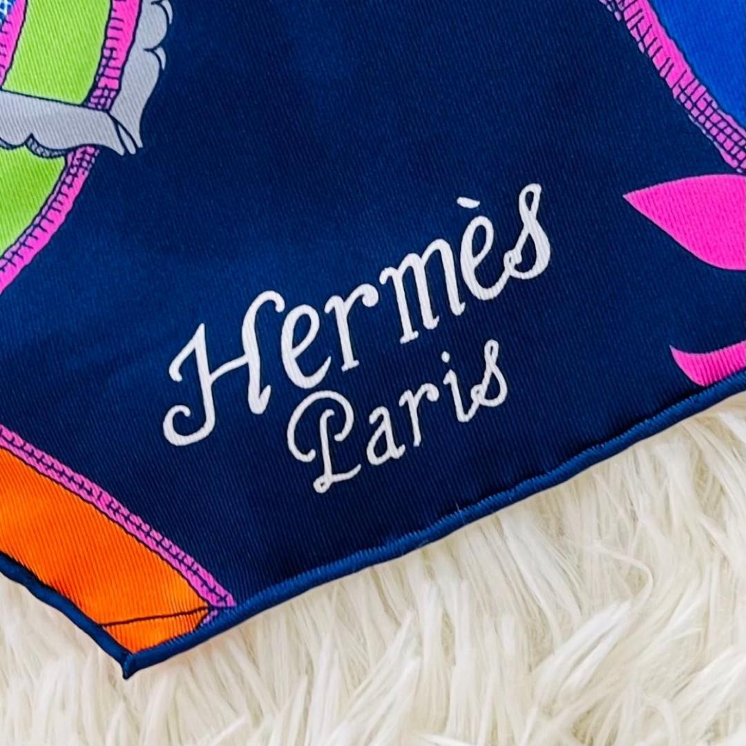 エルメス 帝王学 マキシツイリー スカーフ ブルー系 シルク ツイリー