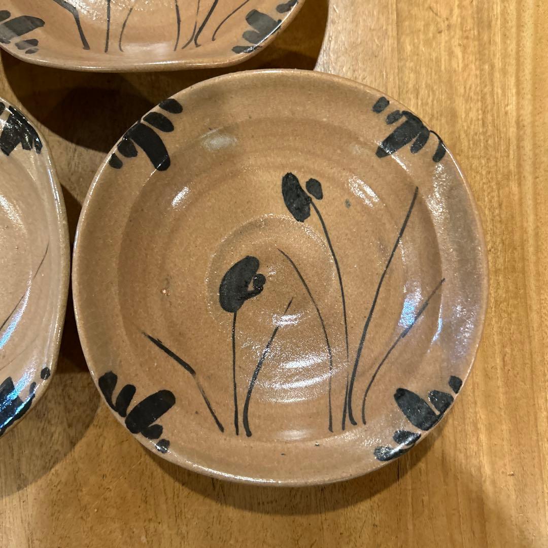 唐津菅ノ谷窯　舛田重信　絵唐津　変形鉢　五客 箱付