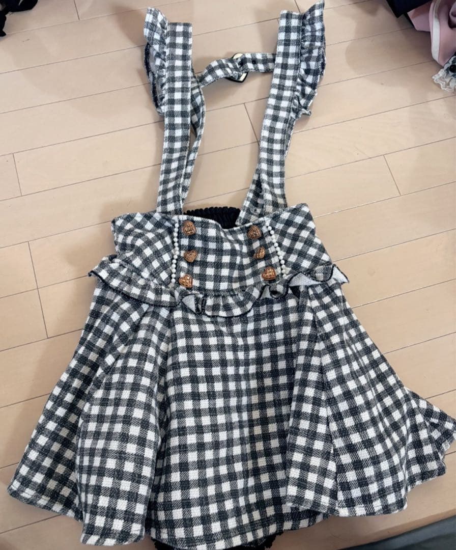 LIZLISA サスペンダー付きスカパンスカート ギンガムチェック ブラック