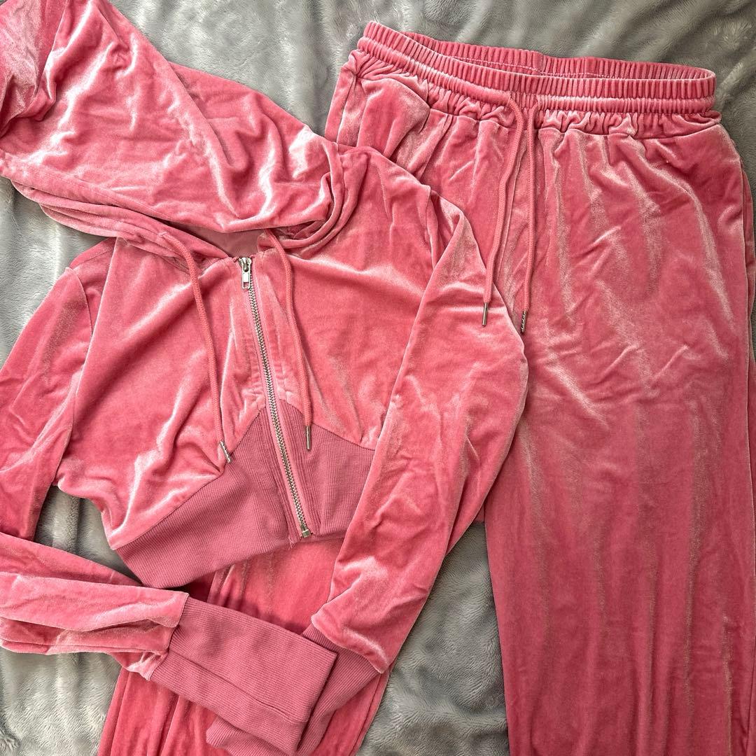 ピンク ジャージ 上下セット セットアップ ベロア生地 - メルカリ