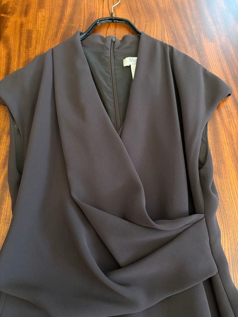 マックスマーラ ワンピース カシュクール ドレープ 茶 Max Mara 白タグ