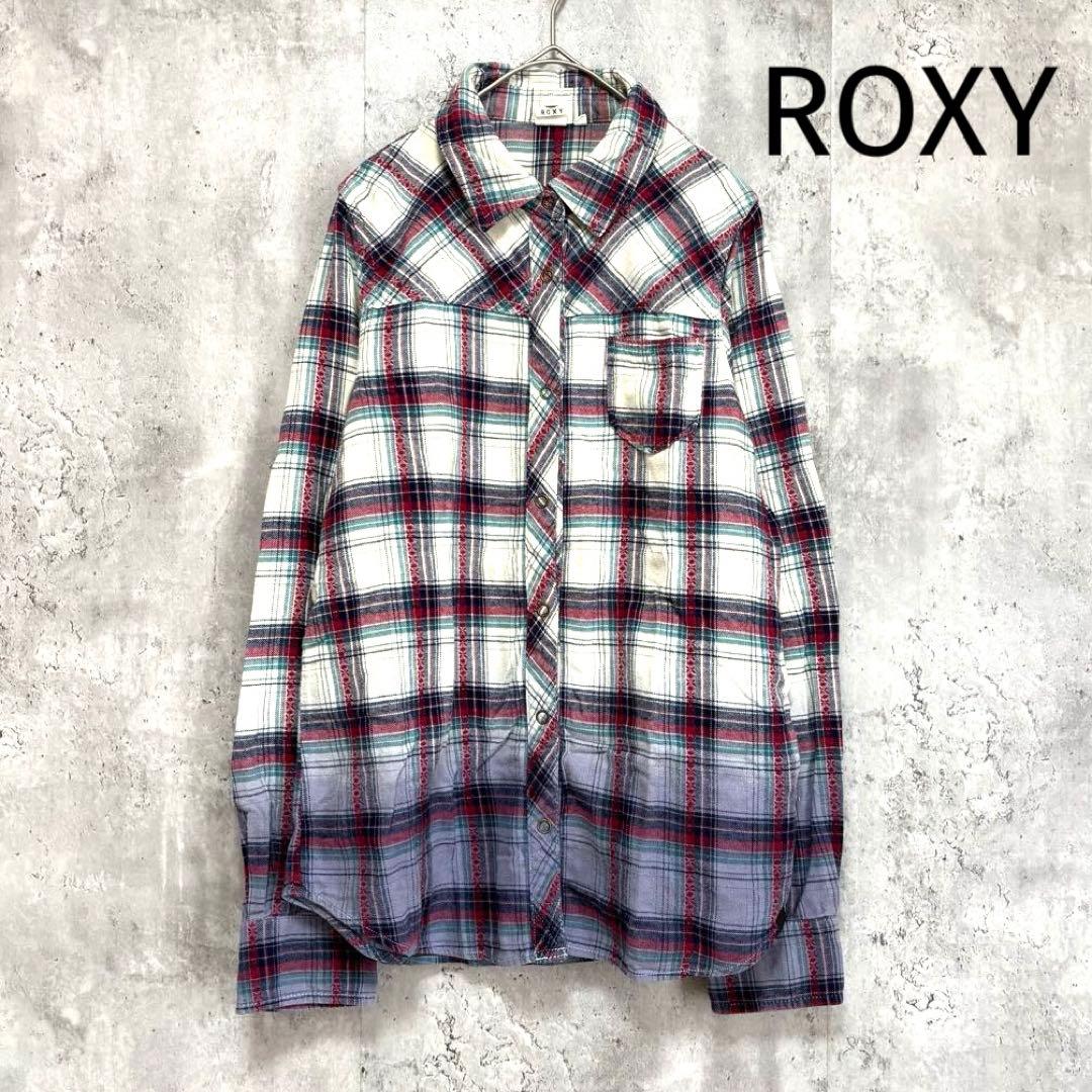 ROXY】長袖チェック柄シャツ グラデーション L 綿100 スナップボタン