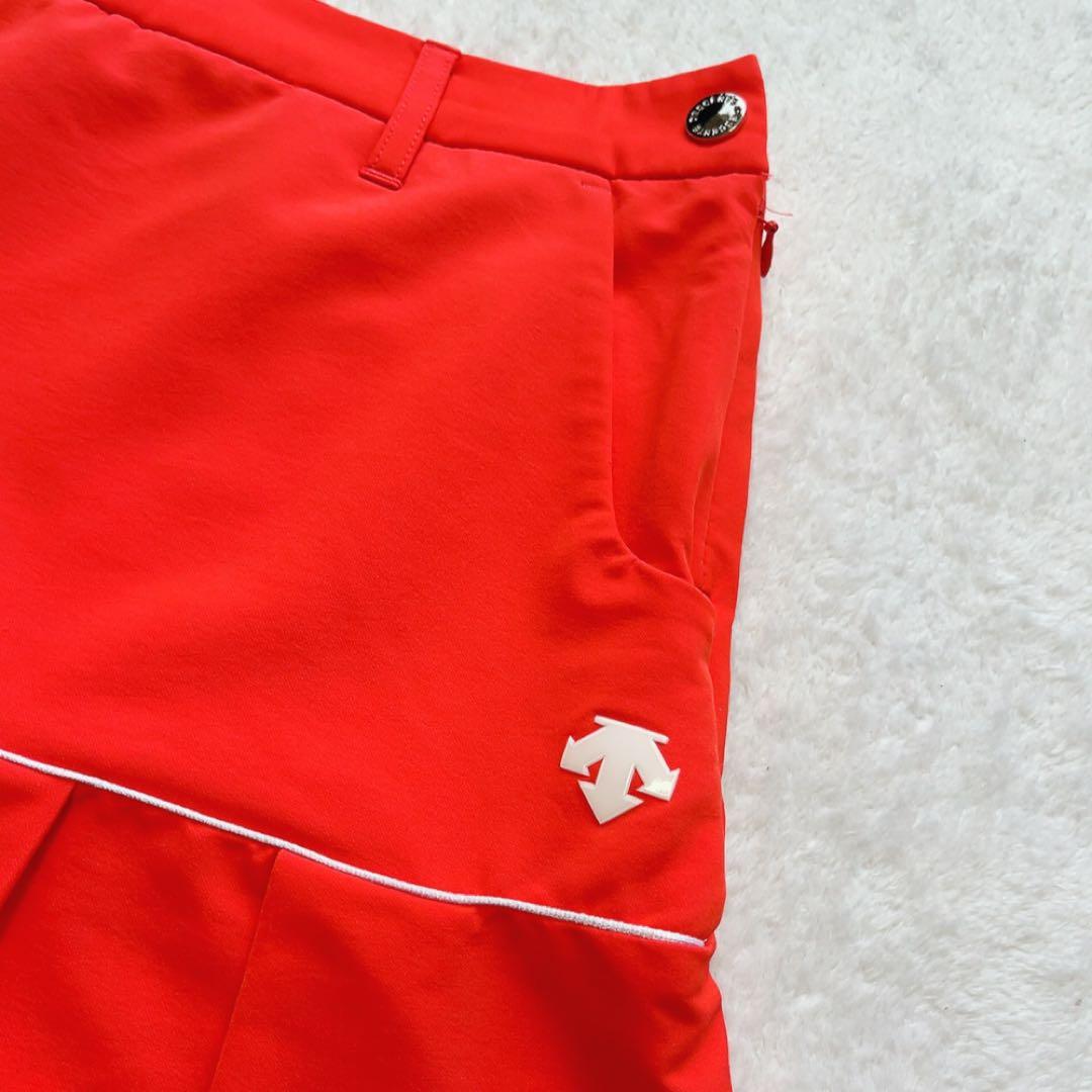 極美品 近年 デサントゴルフ セットアップ プリーツ スカート オレンジ