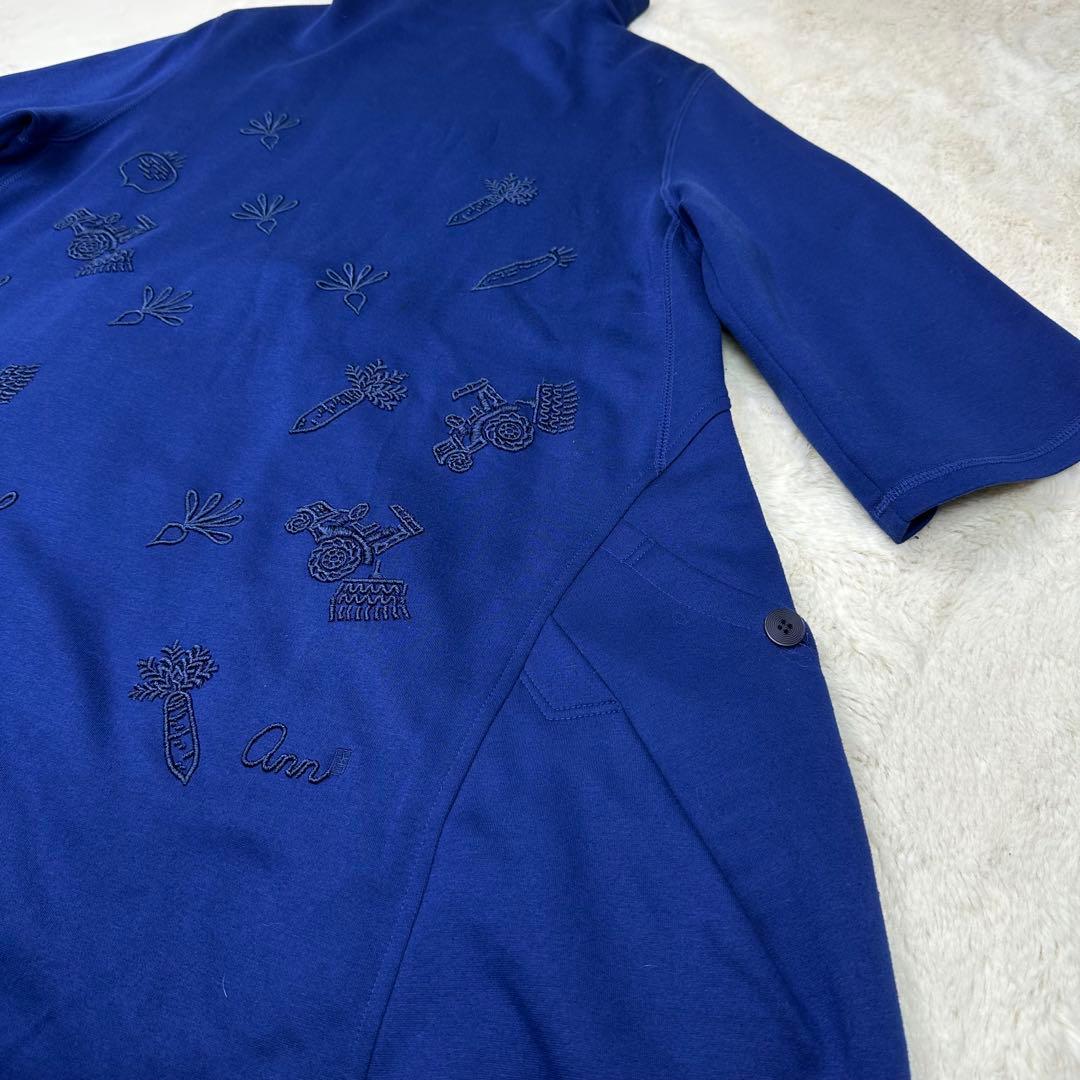 ✨美品✨Ann吉 野菜 ロゴ 刺繍 タートル スウェット ワンピース 青 38