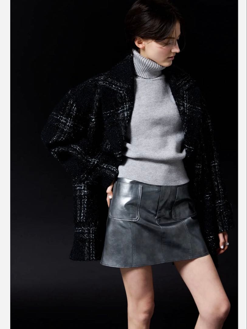 sheller silver leather mini skirt M - メルカリ