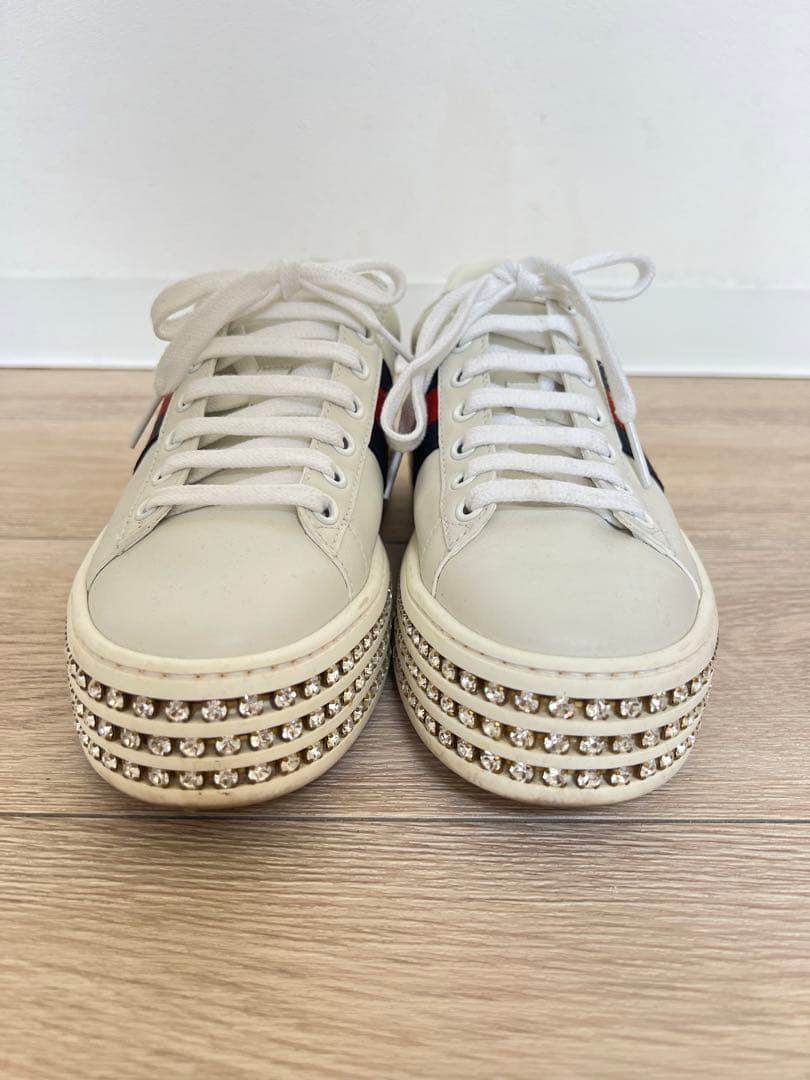 GUCCI グッチ エース クリスタルシェリーライン 厚底スニーカー 22