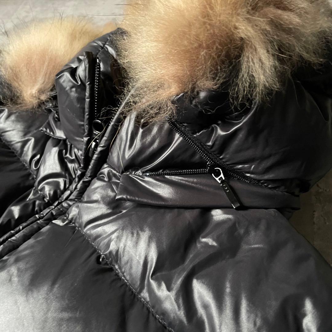 y2k ダブルジップ ファー付きダウンジャケット 黒 光沢 平成ギャル