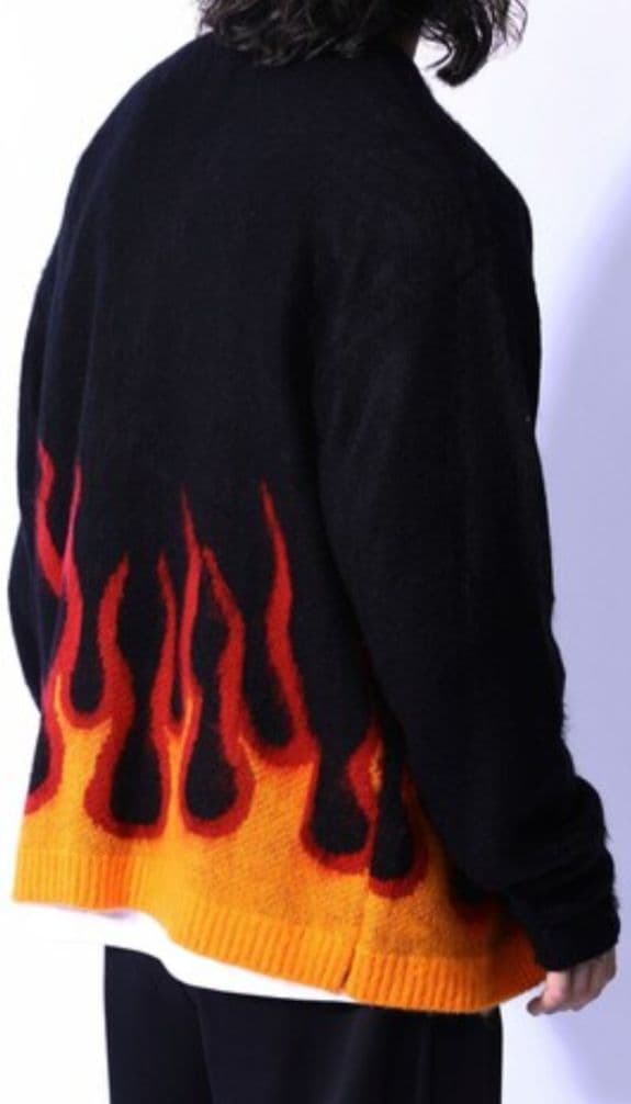 ペニーズ PENNYS フレイム柄 ファイヤーパターン モヘア カーディガン