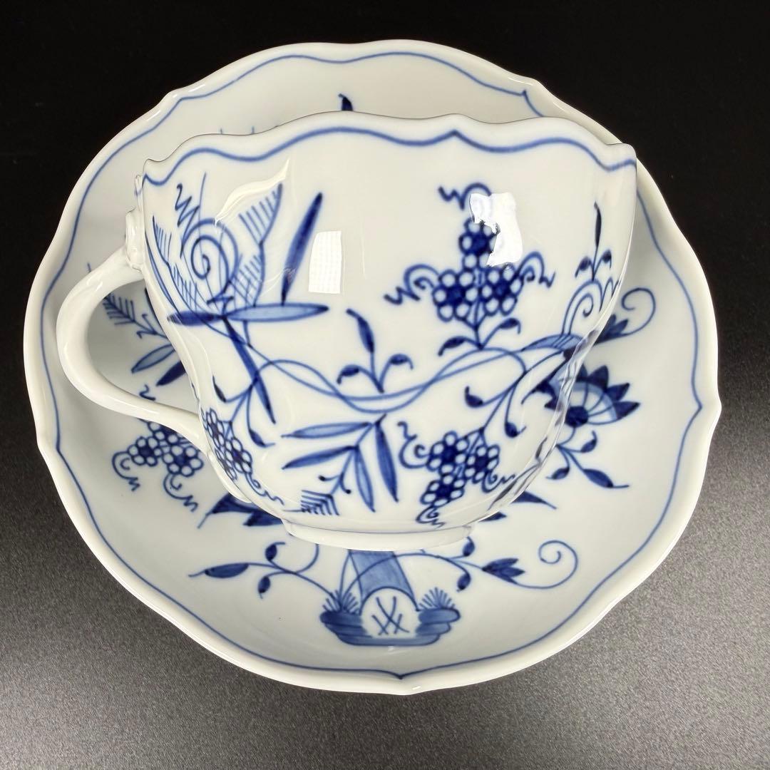 新品 マイセン ブルーオニオン コーヒーカップ&トリオセット1式、1級品