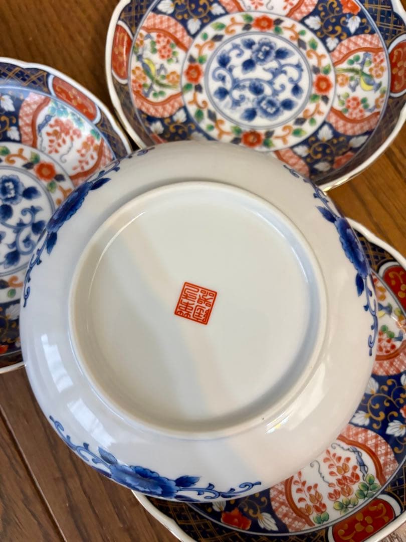 有田焼 第一陶器 染錦花鳥 銘々皿 8枚セット 金彩 古伊万里 輪花皿 和