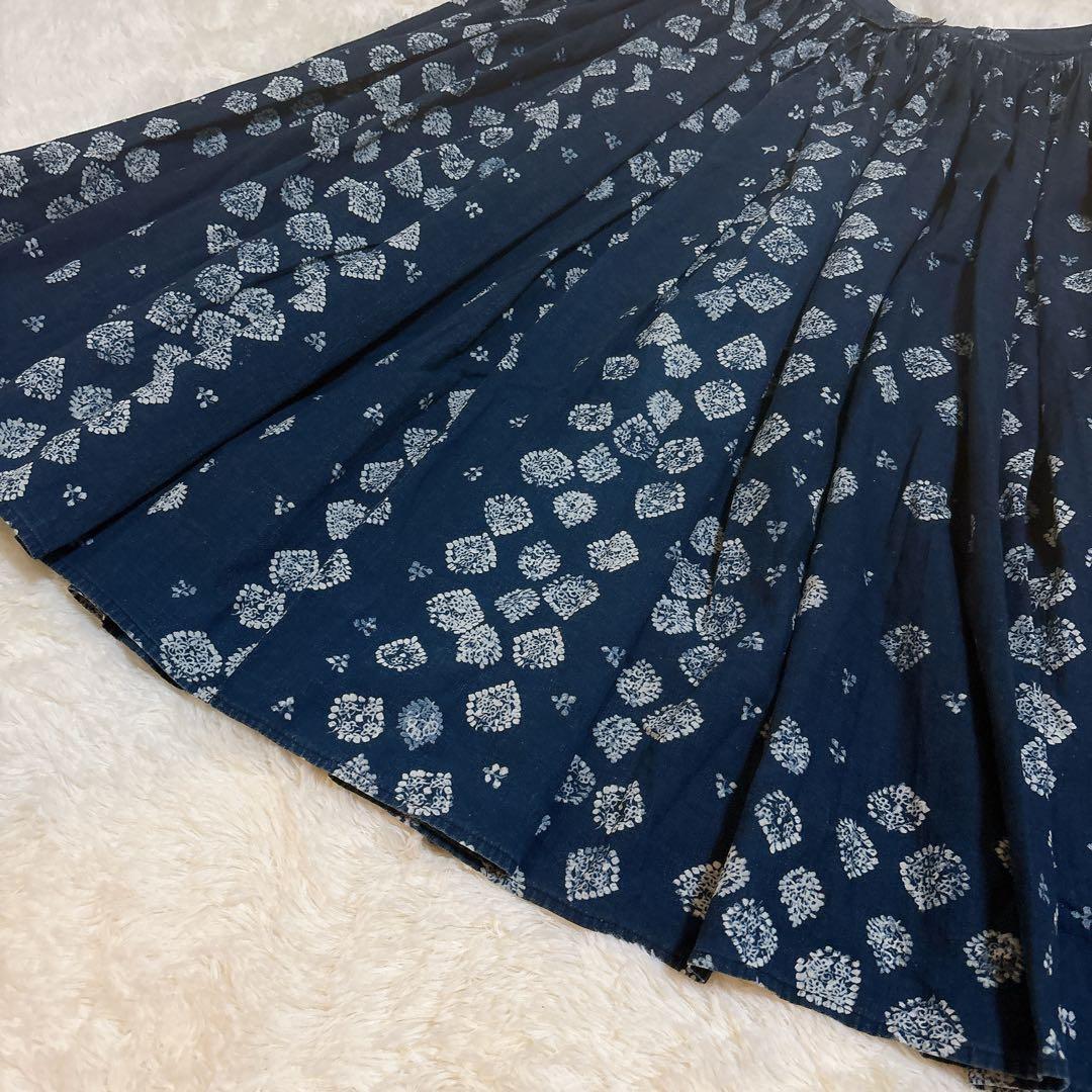 希少☆45rpm インディゴ ボリューム ギャザー スカート 藍染 花柄