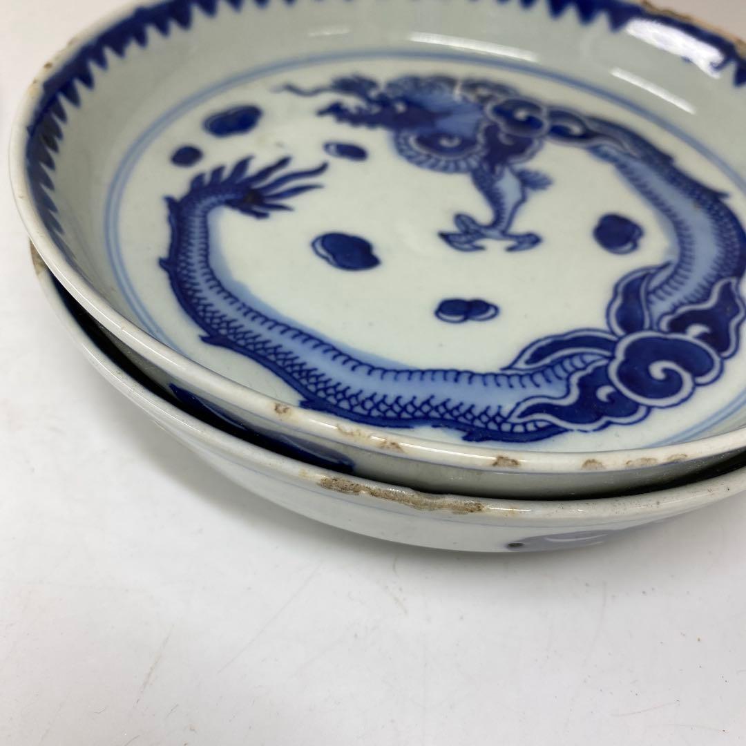 中国美術 染付龍図皿5枚 直径約15㎝東Y7-0404①