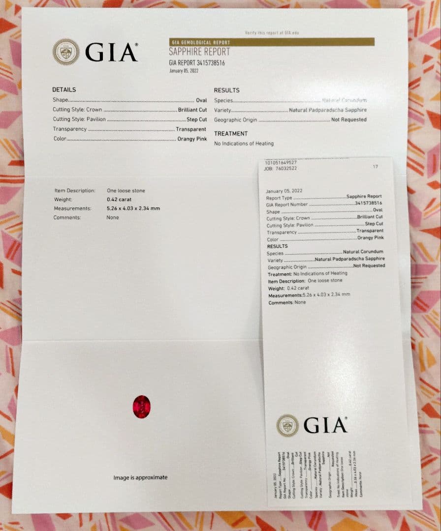 パパラチアサファイア 非加熱 リング プラチナ 11号 オーバルの通販