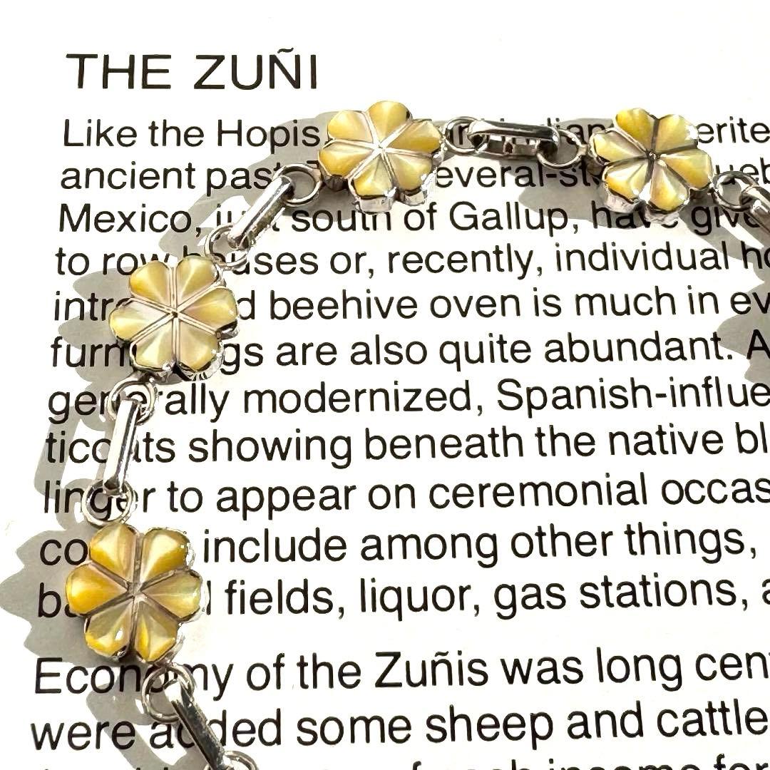 フラワー チェーン ブレスレット イエローシェル ズニ族 インディアン