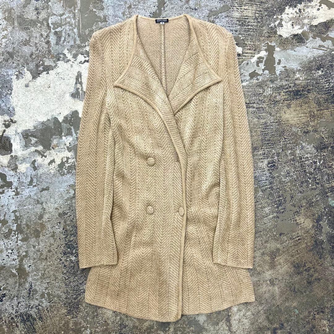 ジャケット・アウター 80s Giorgio Armani / Herringbone Jacket 1980s Giorgio Armani, herringbone curved shawl collar long jacket