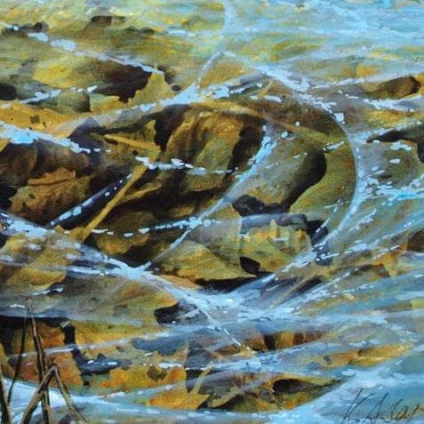 絵画「薄氷溶けて午後の陽だまり」 水彩画