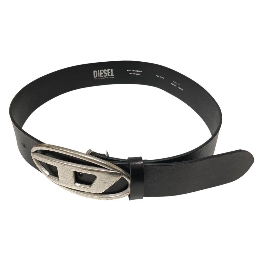DIESEL ブラックレザーベルト オーバルバックル DIESEL 黒レザーベルト
