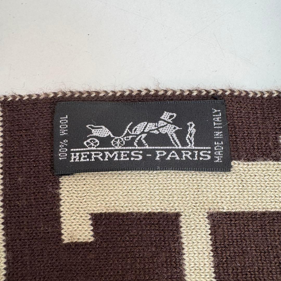 HERMES エルメス マフラー Hロゴ ブラウン ベージュ ウール100% - メルカリ