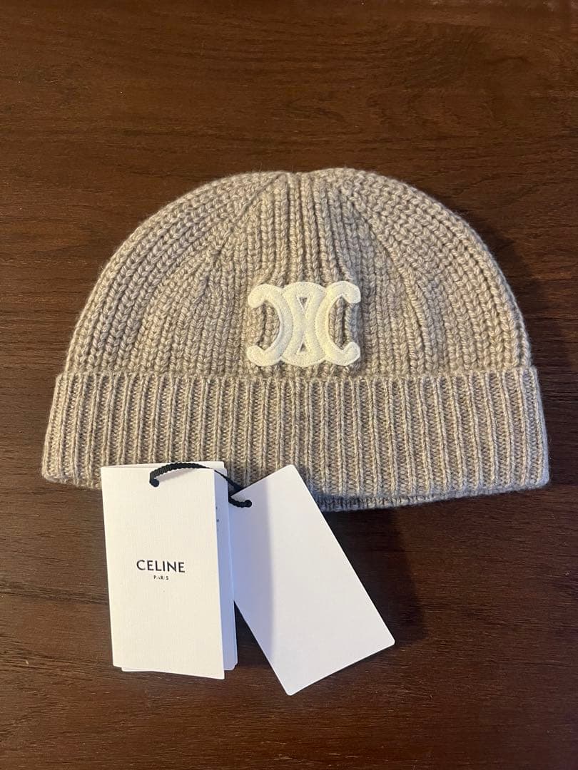 【m】CELINE 定番ニット帽 グレージュ★入手困難★ CELINE】トリンオフニット帽（グレー） (CELINE/ニットキャップ
