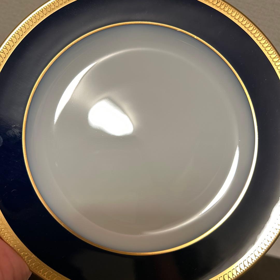 大倉陶園　ロイヤルブルー　瑠璃片葉金蝕　デザートプレート　20.5cm