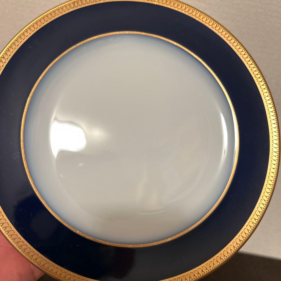 大倉陶園　ロイヤルブルー　瑠璃片葉金蝕　デザートプレート　20.5cm