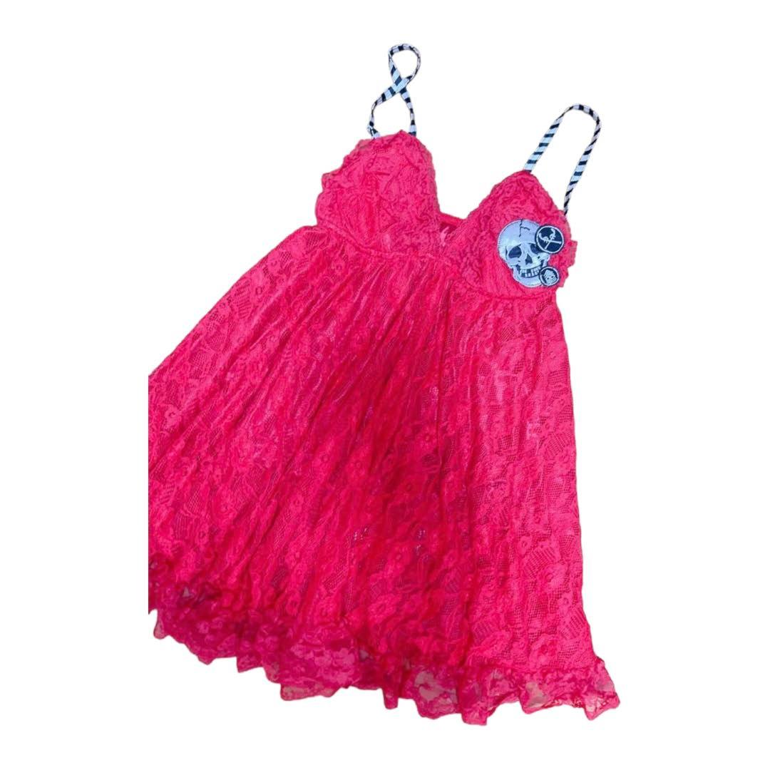 tutuHA♡激レア♡スカルワッペンワンピース♡総レース♡濃ピンク♡F