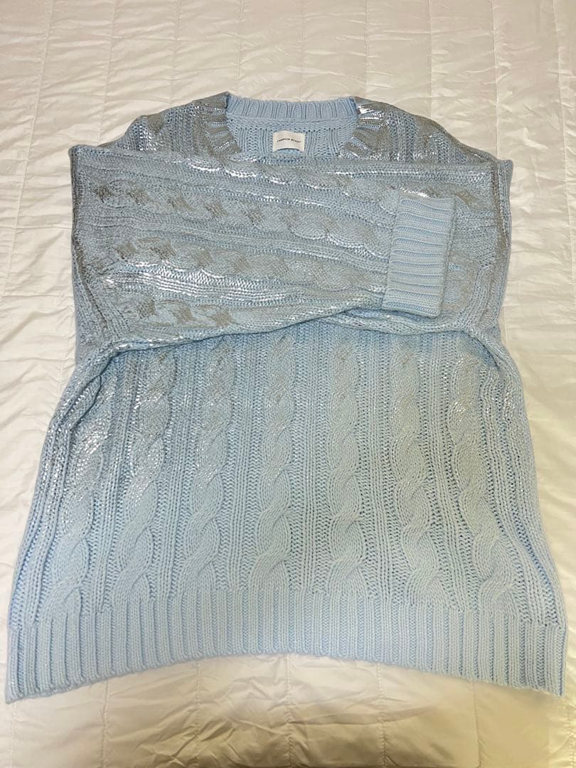 CAMPHOR WOOD ライトブルー ケーブルニット L