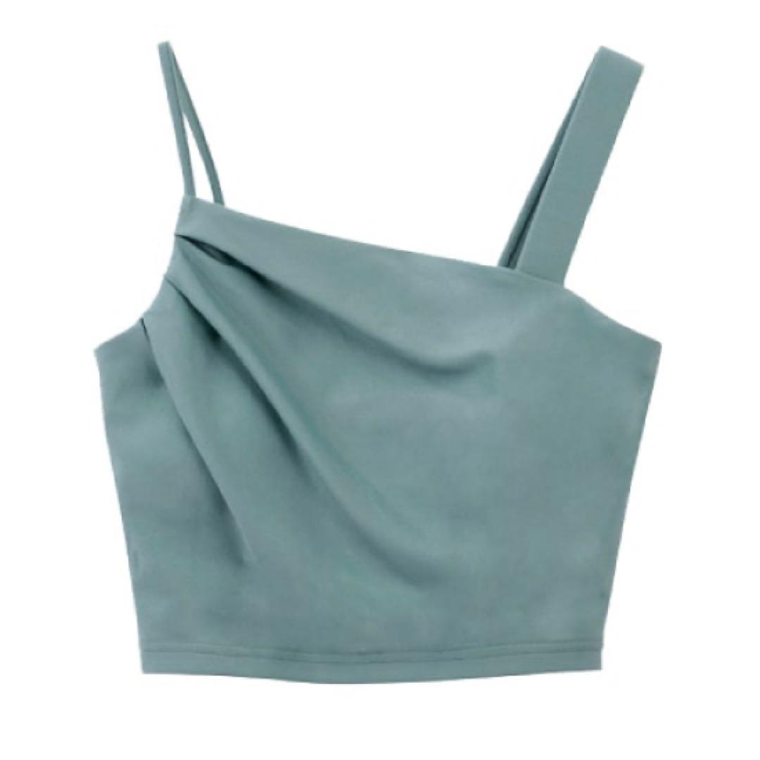 美品　SUKALA アシンメトリーギャザー　ブラトップス スモークグリーン　M 新品 SUKALA アシンメトリーギャザーブラトップ スモークグリーン M