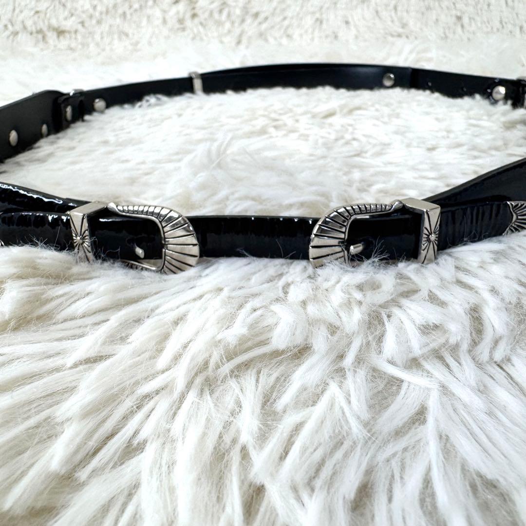 トーガ プルラ TOGApulla ダブルバックルベルト シルバー ウエスタン