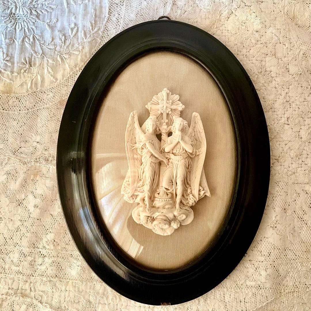 2人の天使のメダイヨン エンジェル フランスアンティーク エクリュ