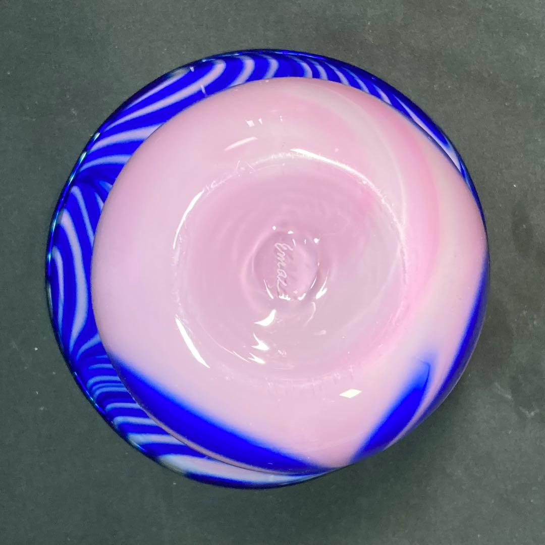 美品】花瓶 ガラス工芸 ブルー マーブルガラス enrai