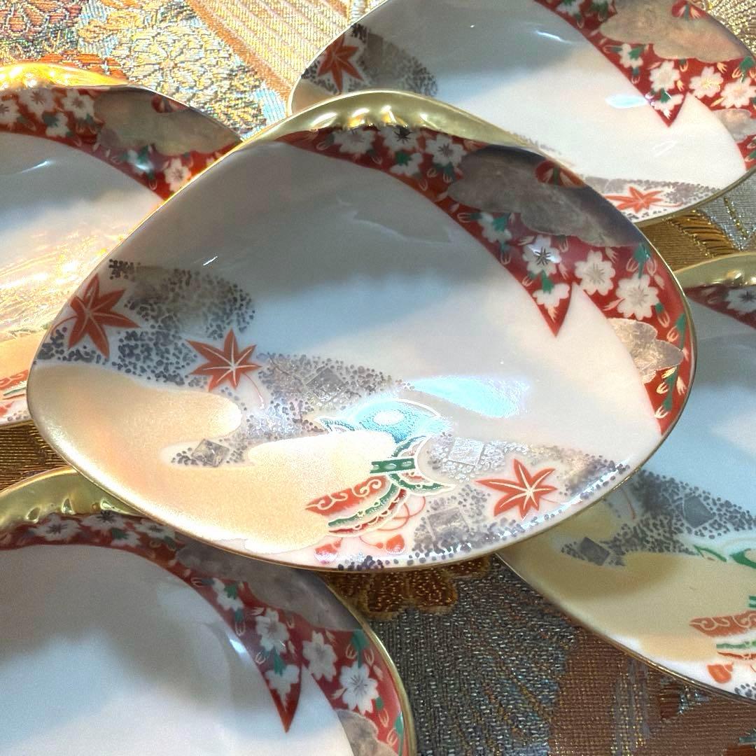 前畑陶器　庫山窯初梅　羽子板皿　春秋貝型　珍味入れ　豪華箸置き　No.4-47