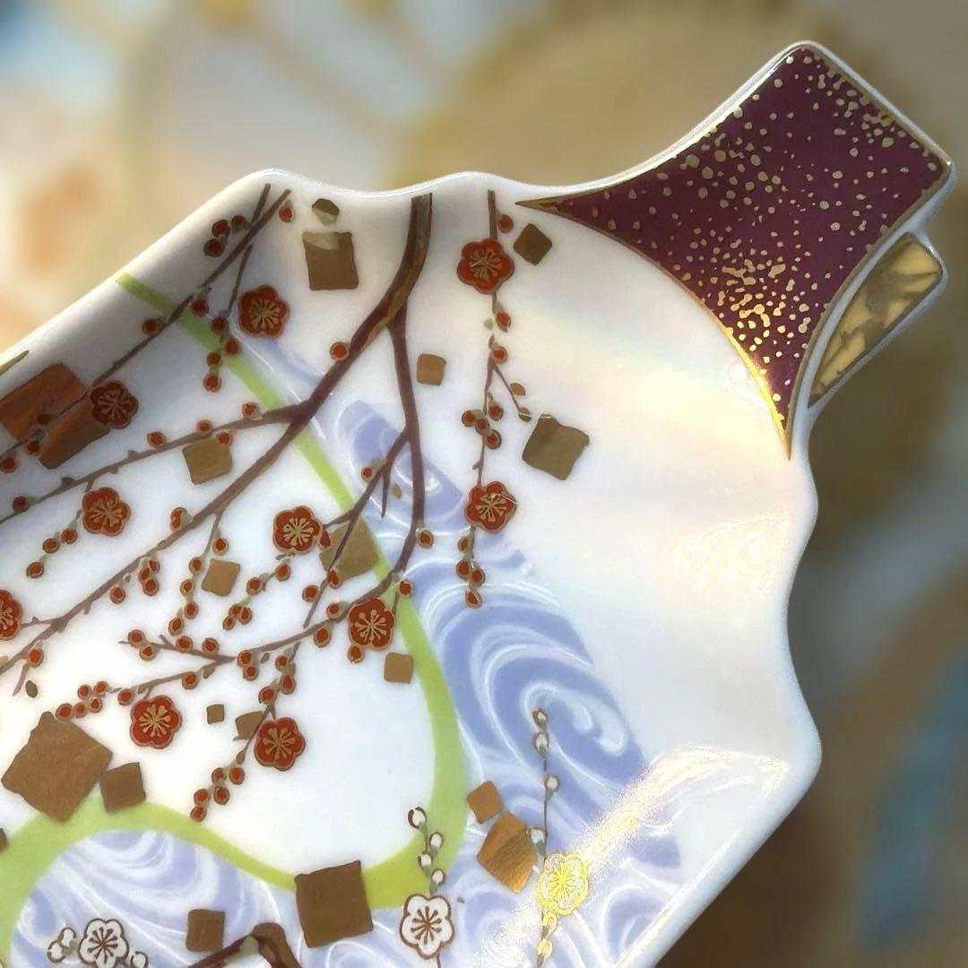 前畑陶器　庫山窯初梅　羽子板皿　春秋貝型　珍味入れ　豪華箸置き　No.4-47