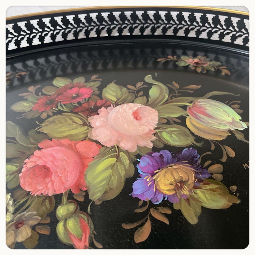 フランスヴィンテージ 薔薇ハンドペイント OVトレイ 鋳物 - メルカリ