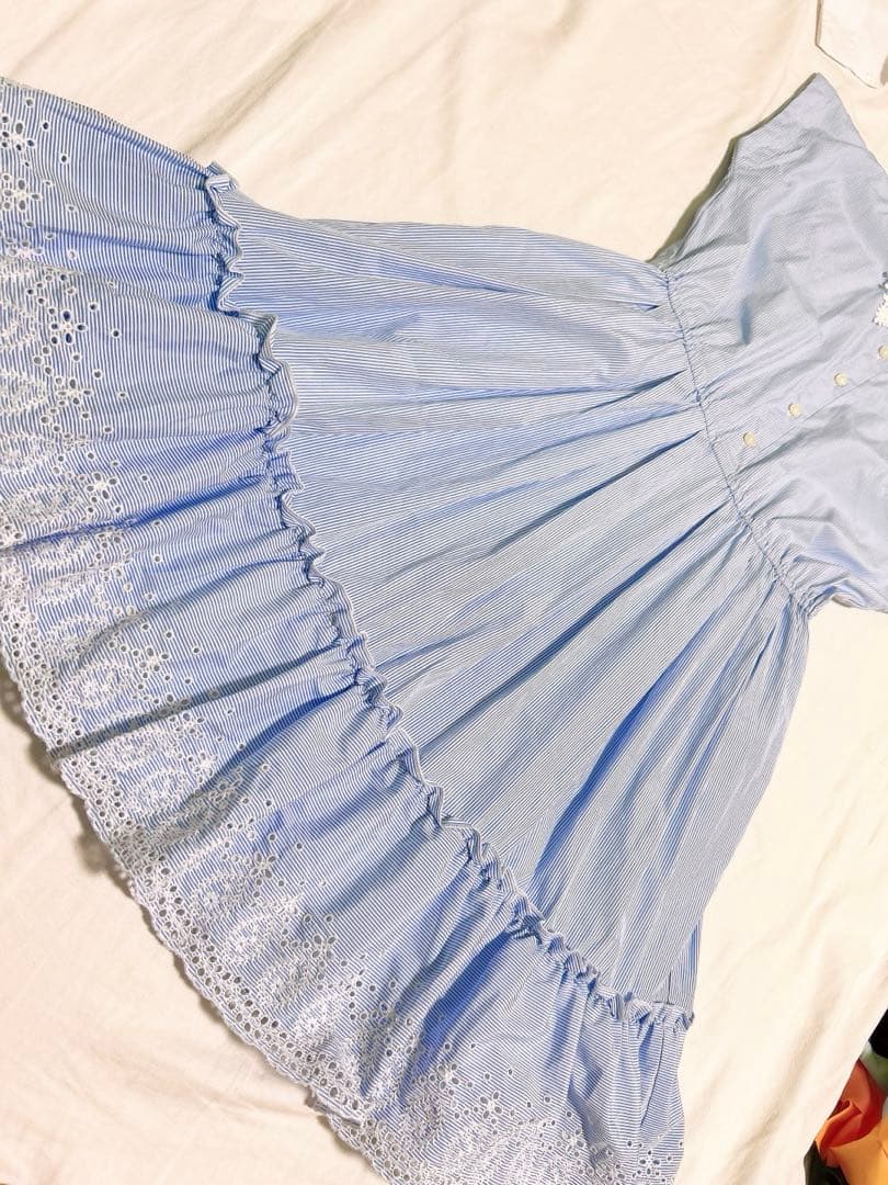 ケイトスペード サックスブルー 白 水色 ストライプ レース襟 半袖