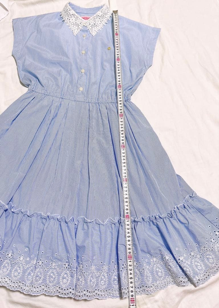 ケイトスペード サックスブルー 白 水色 ストライプ レース襟 半袖