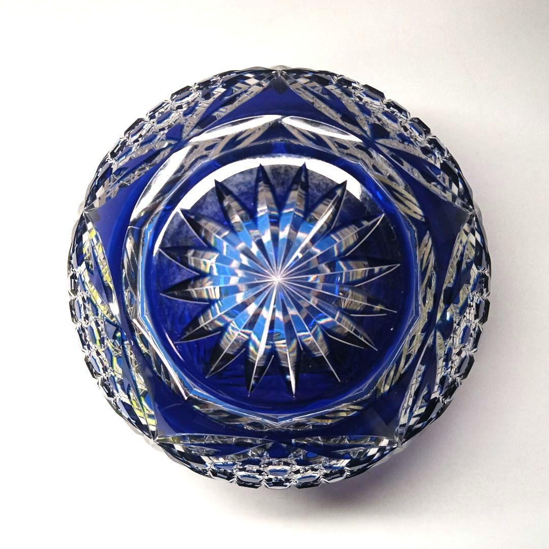 未使用 美品 カガミクリスタル 江戸切子 花瓶 笹葉麻葉紋 伝統工芸士