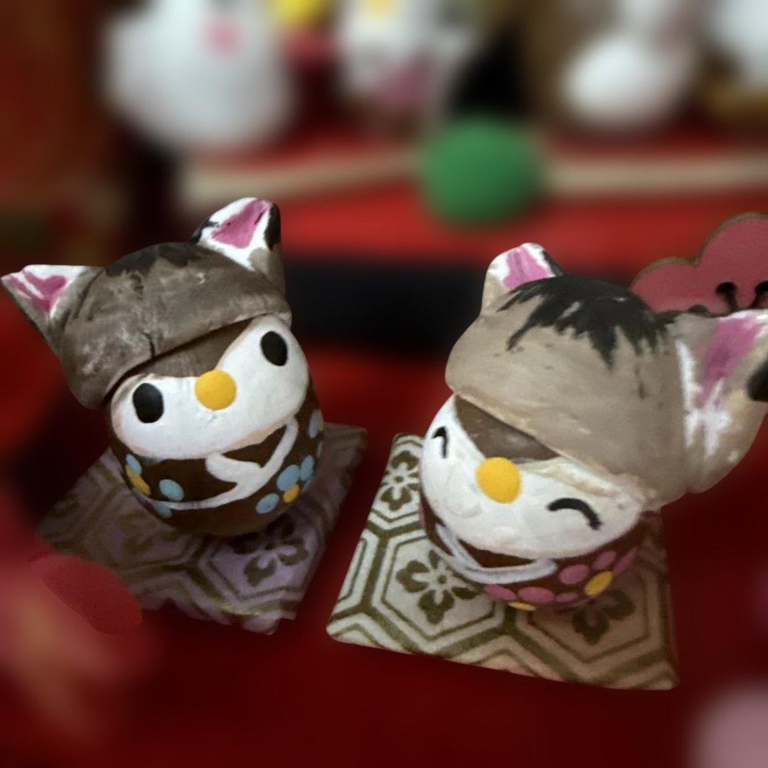 どんぐりアート♡2026年度 祝 お正月猫帽子BIGオブジェ 一点物