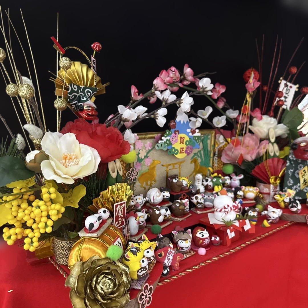 どんぐりアート♡2026年度 祝 お正月猫帽子BIGオブジェ 一点物
