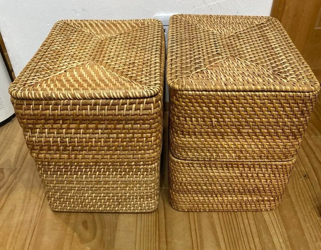 無印良品 ラタン製 バスケット4個+蓋2個セット
