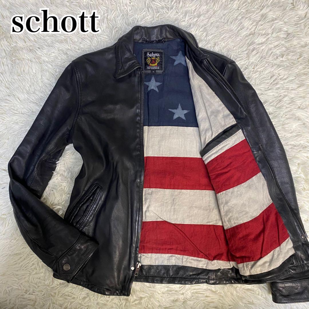 schott ショットシングルライダースS 山羊革星条旗ゴートレザー黒