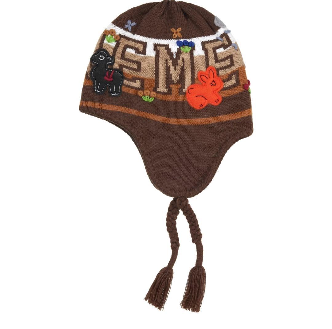 Felt Appliqué Earflap Beanie \"Brown\"