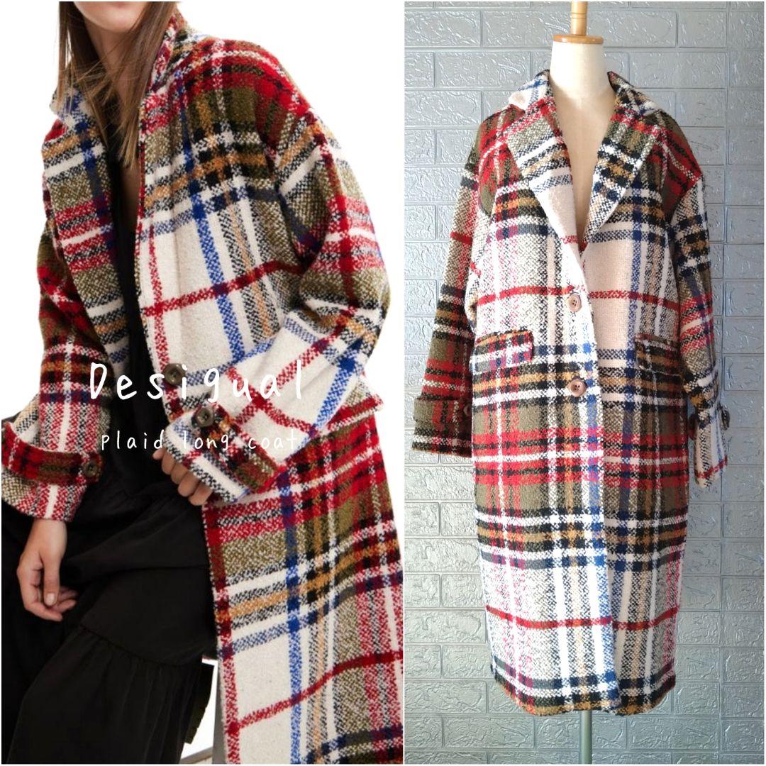 未使用✨Desigual✨デシグアル✨タータンチェック柄ロング丈コート XS