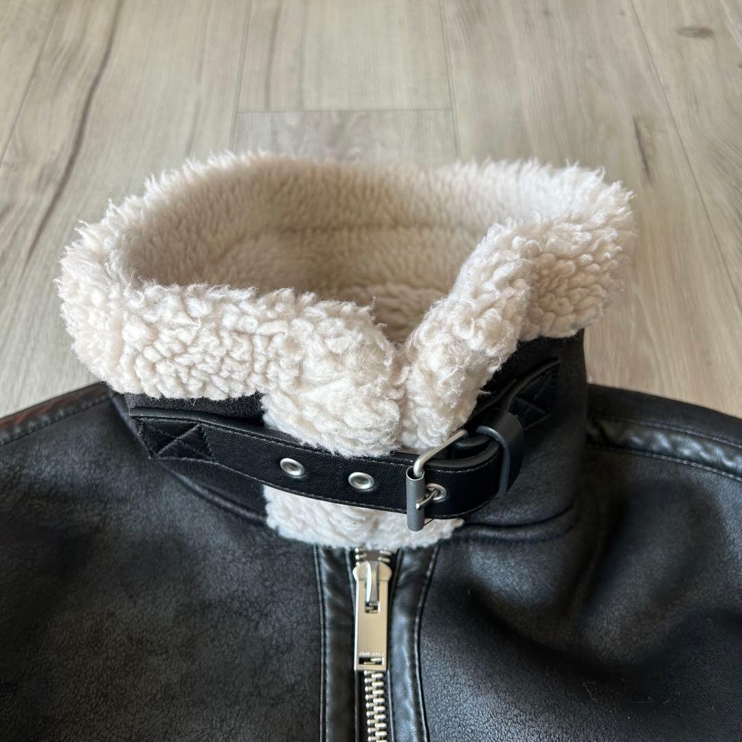ZARA ザラ フェイクムートン B3 フライトジャケット ブラック S ボア