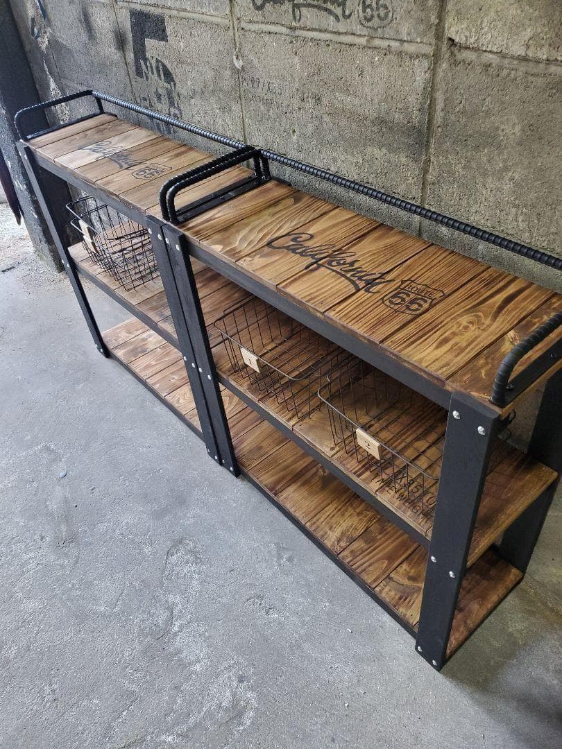 【かごつき】男前インテリア　棚　２台　植物　多肉植物　インダストリアル 1123 60dd7a0ac51d6c83c198e454038aa9