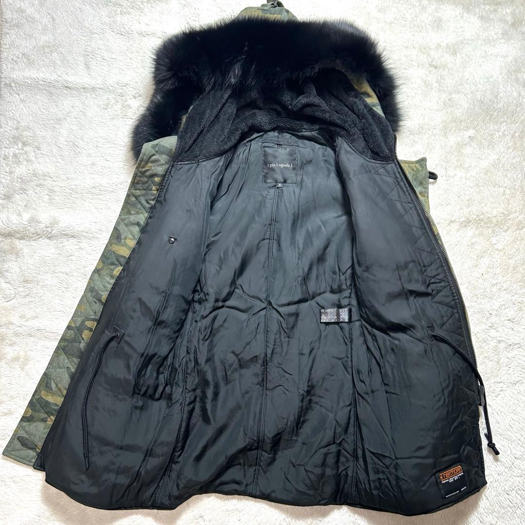 1piu1uguale3 モッズコート S カシミヤ 狐 迷彩 レザー