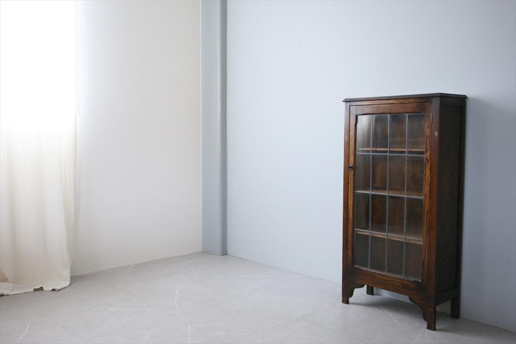 英国アンティーク木製ブックケースキャビネット/本棚/食器棚/飾り棚(91