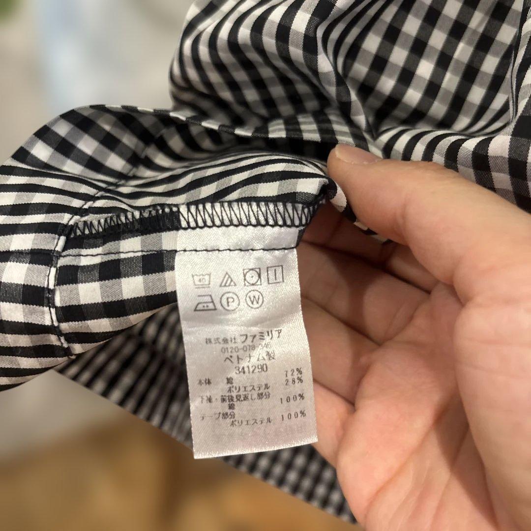 美品 familiar 110 半袖ワンピース 黒と白のチェック
