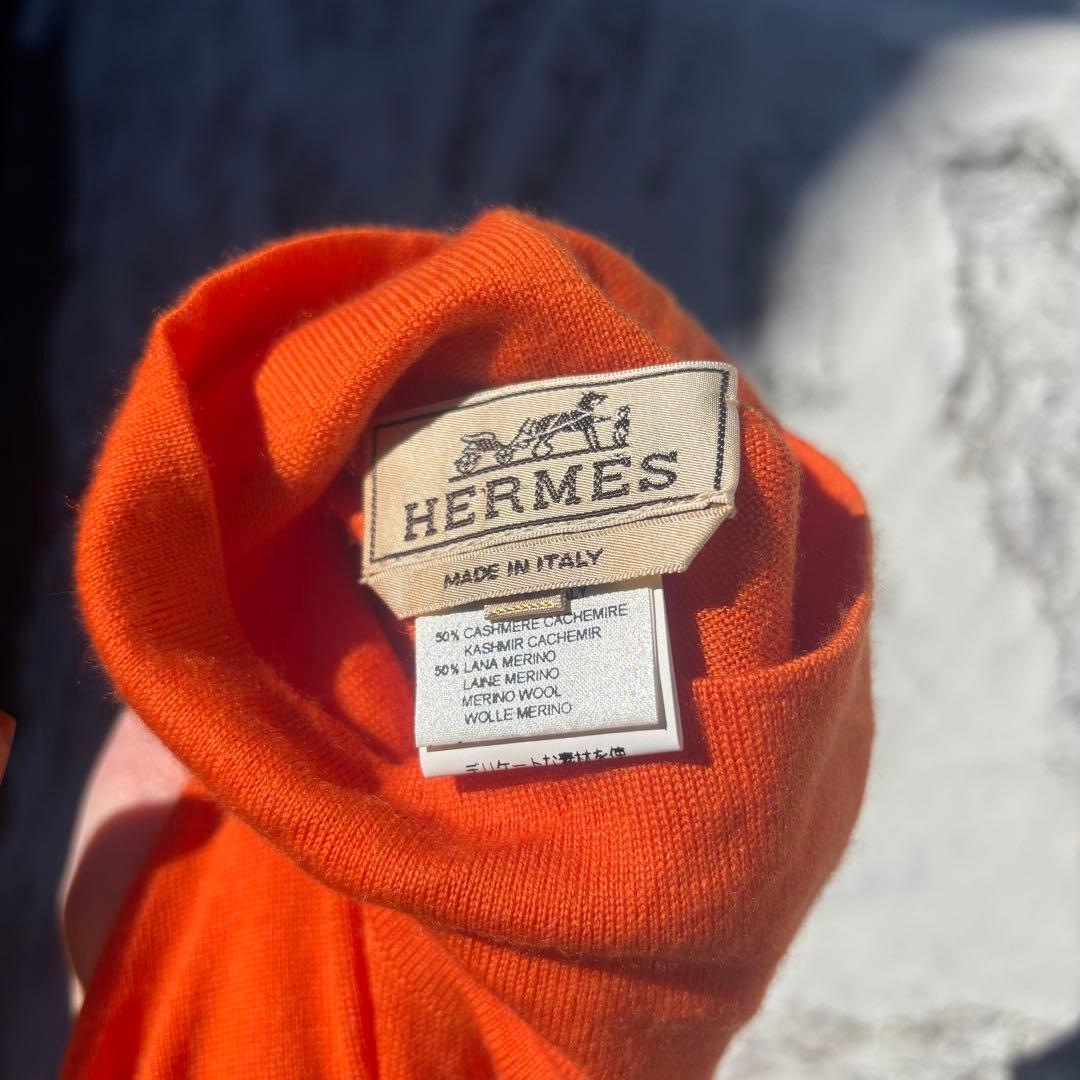 極美品】 HERMES エルメス ニット セーター タートルネック オレンジ